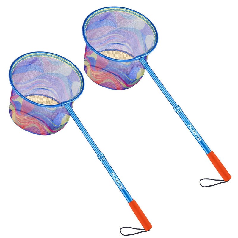 PLUSINNO Kids Fishing Net, Landing Net with Carbon Fiber Telescopic Pole Handle and Ultralight Aluminum Alloy Ring, Catch and Release Butterfly Net for Kids 2 Pack - Image 1